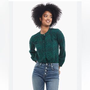 Able L Green Black Animal Print Blouse